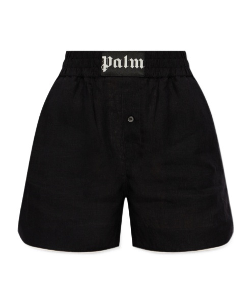 Palm Angels Logo-patch Linen Shorts In Black