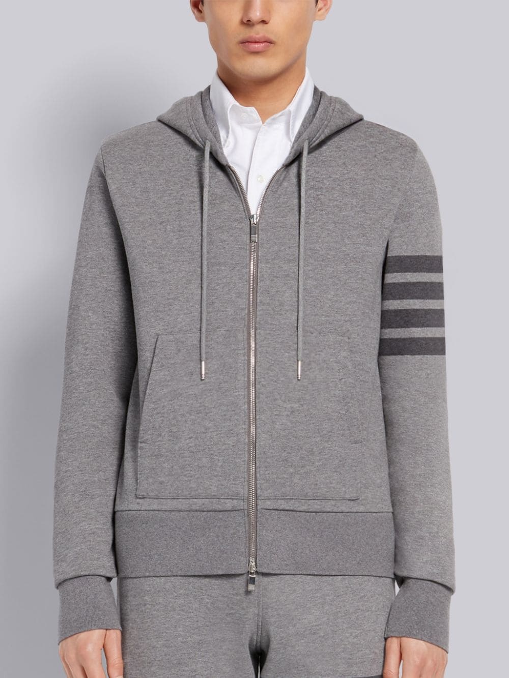 Thom Browne Tonal 4 Bar Cotton Sweatshirt Hoodie In Gray