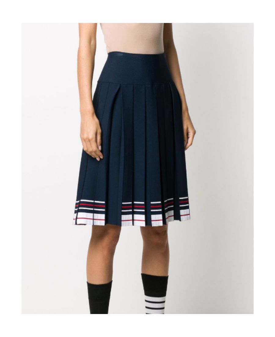 Thom Browne Stripe-print Box-pleat Skirt In Black