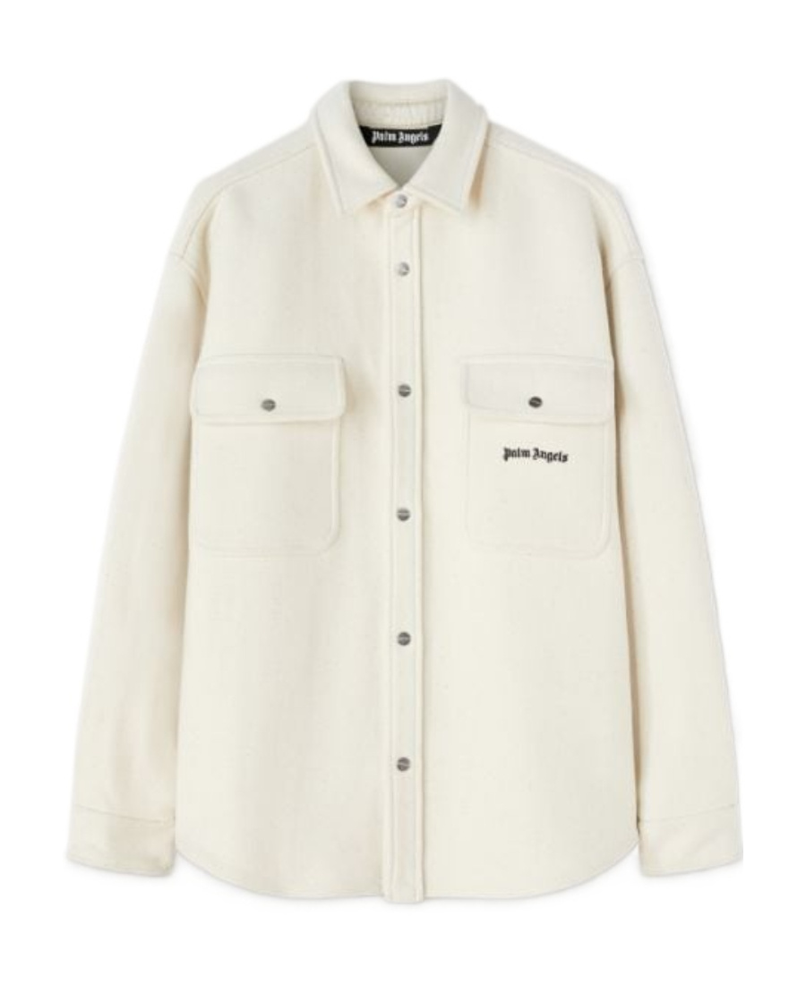 Palm Angels Logo-embroidered Twill Shirt Jacket In White