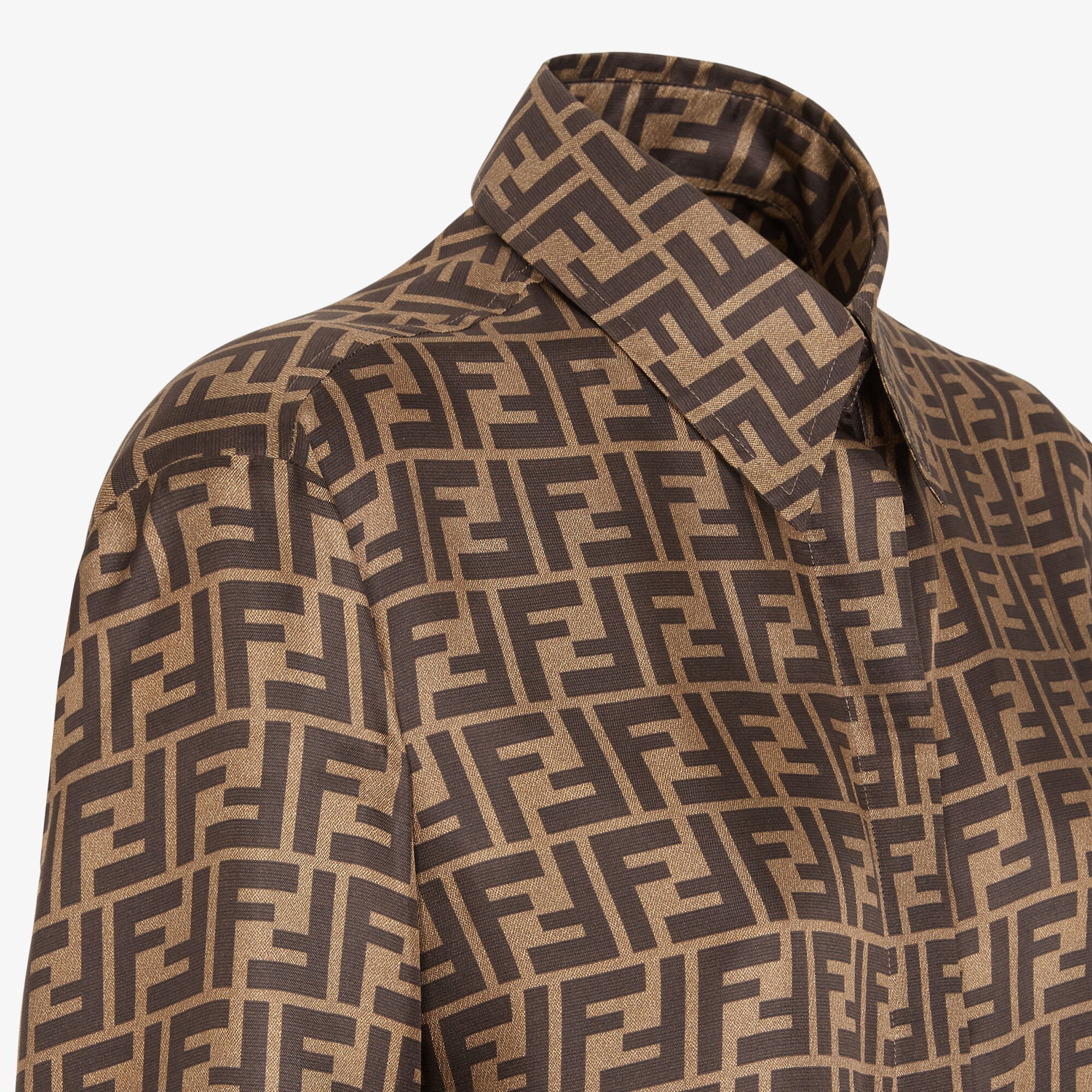 Fendi Silk Shirt With Ff Motif In Brown