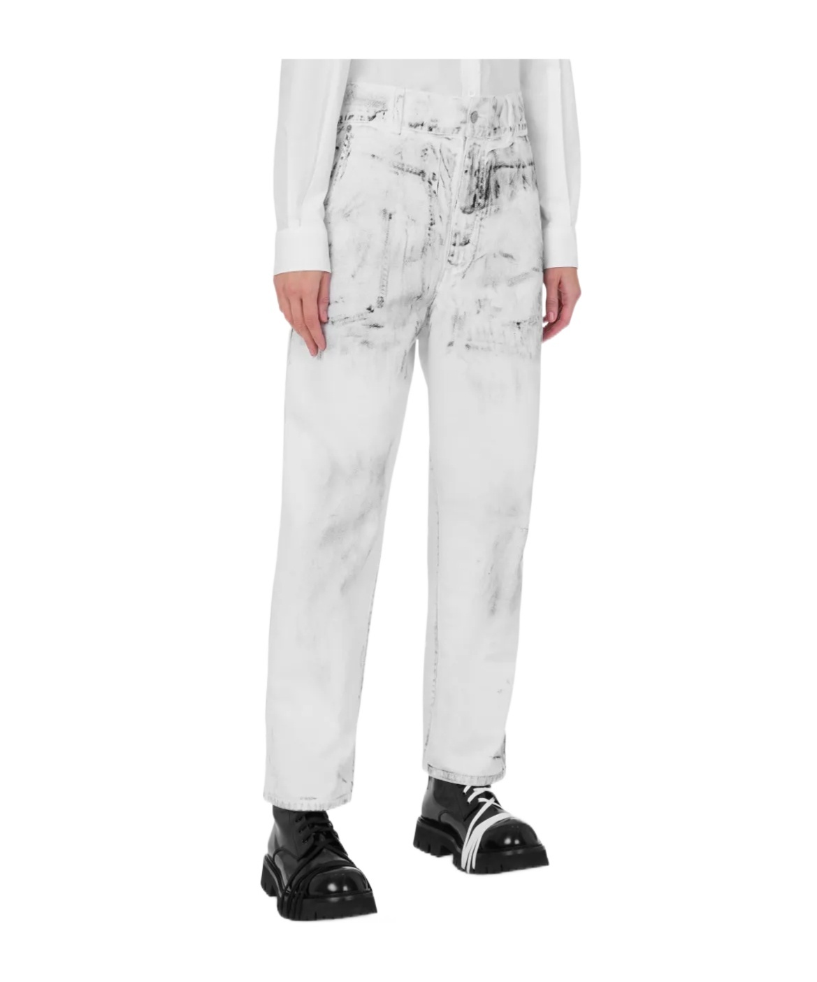 Moschino Belt Loop Denim Trousers In White