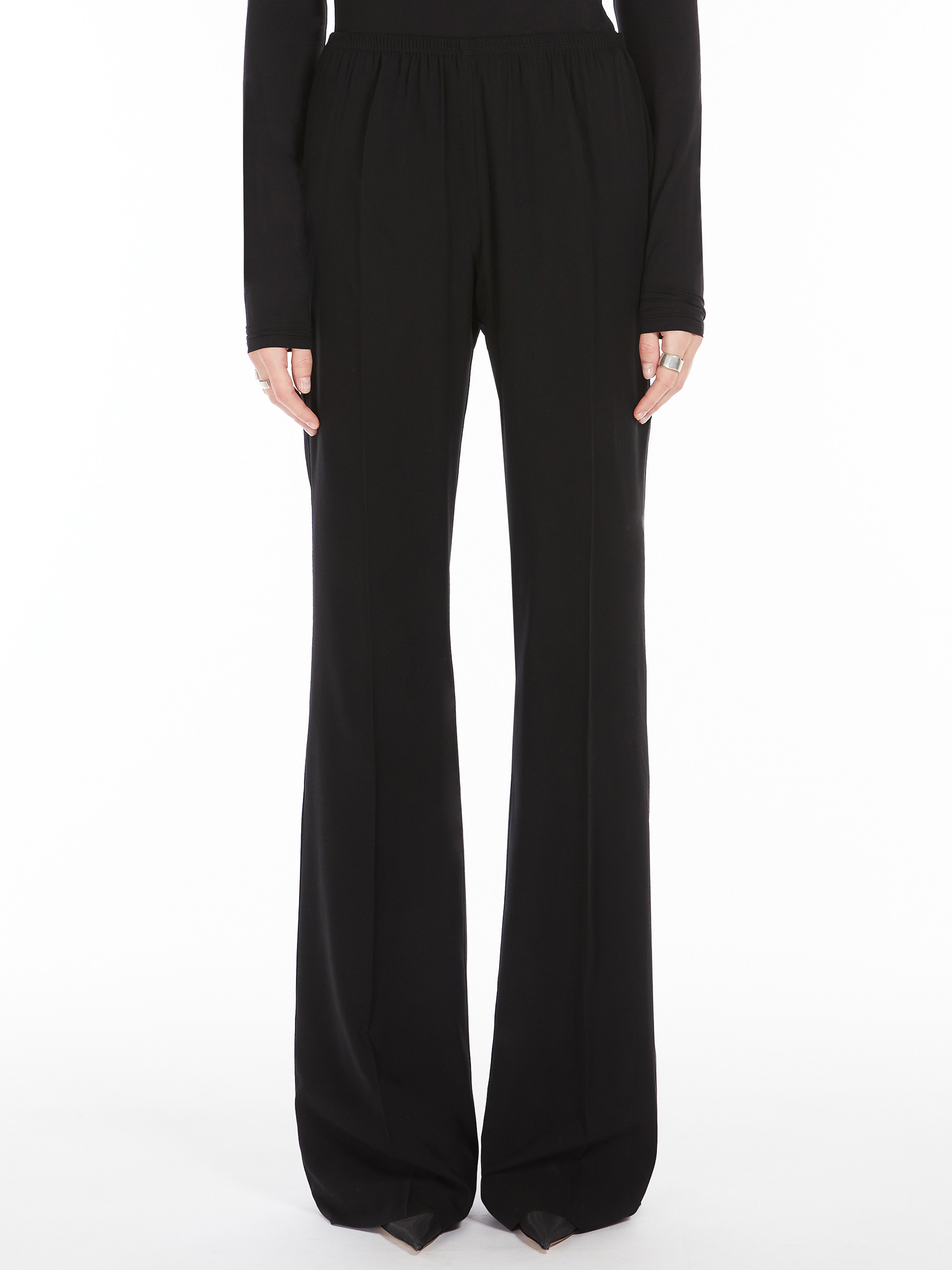 Sportmax Flared Virgin Wool Tailored Trousers In Black