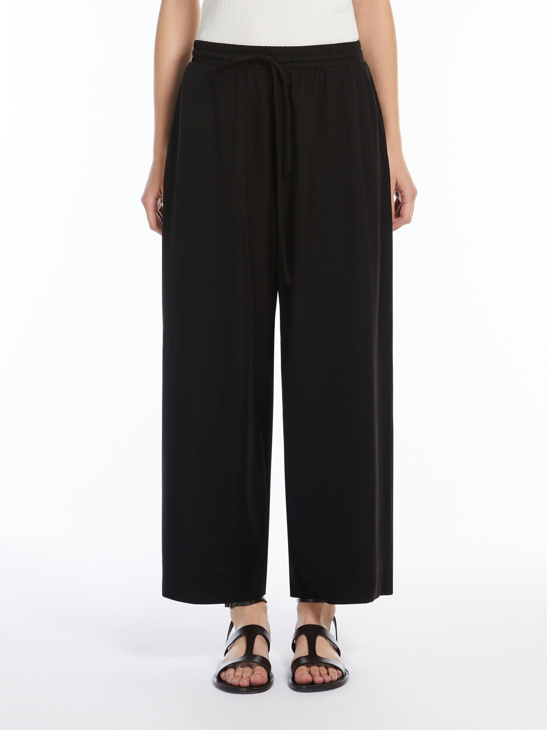 Weekend Max Mara Wool Canvas Wide-leg Pants In Black