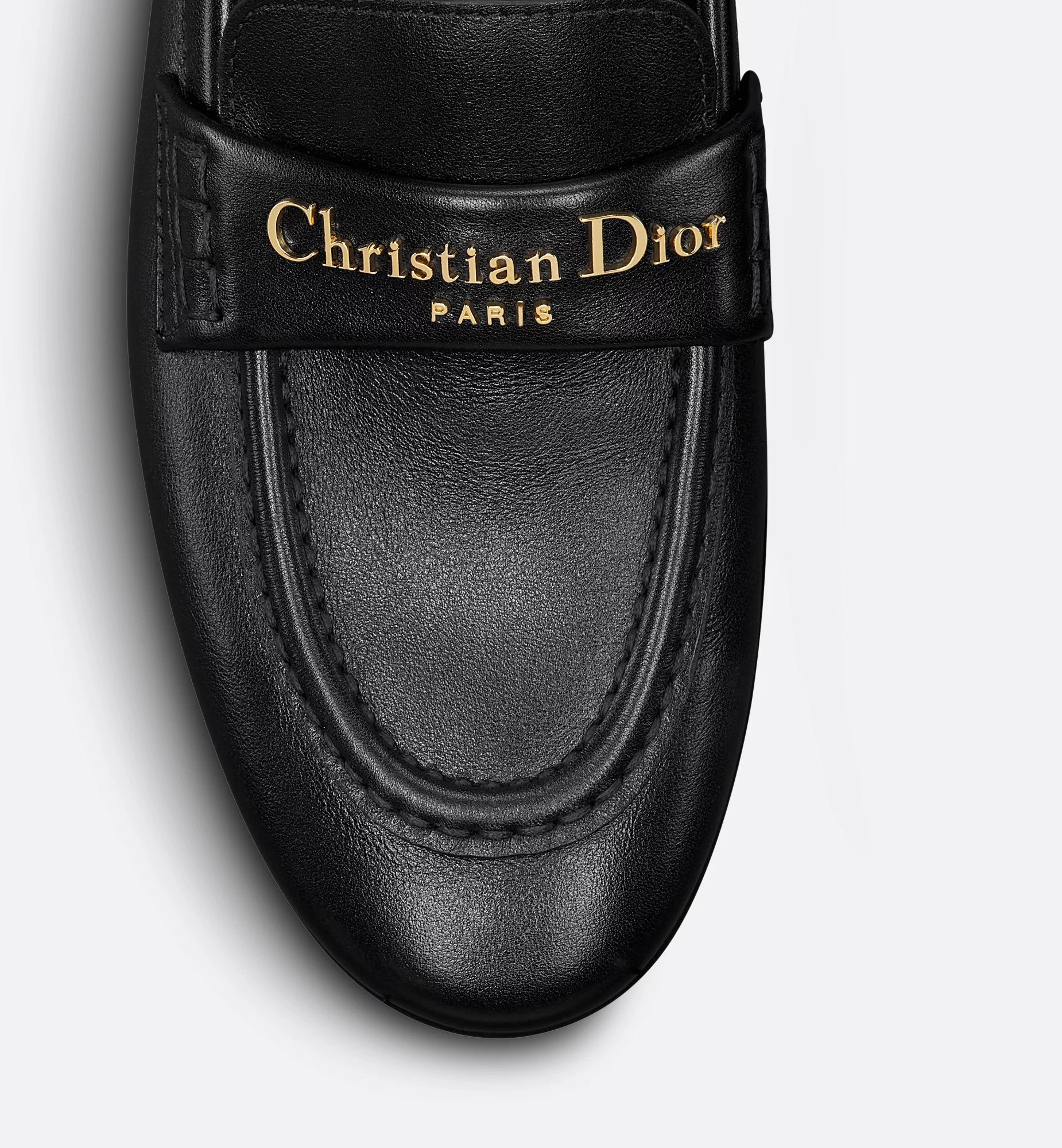 Dior Round Toe Leather Loafers With Flat Sole In Black