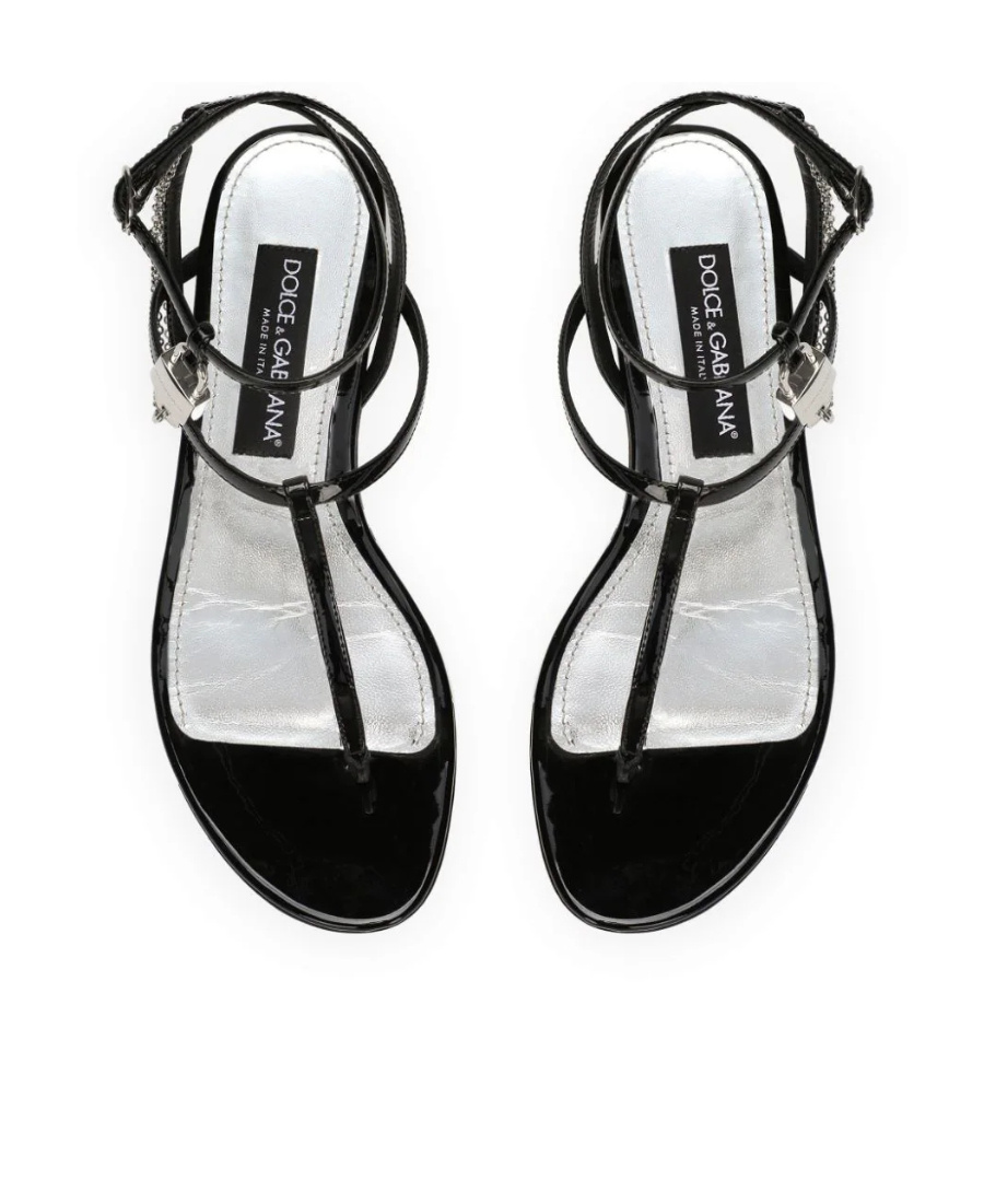 Dolce & Gabbana Padlock Patent-leather Flat Sandals In Black