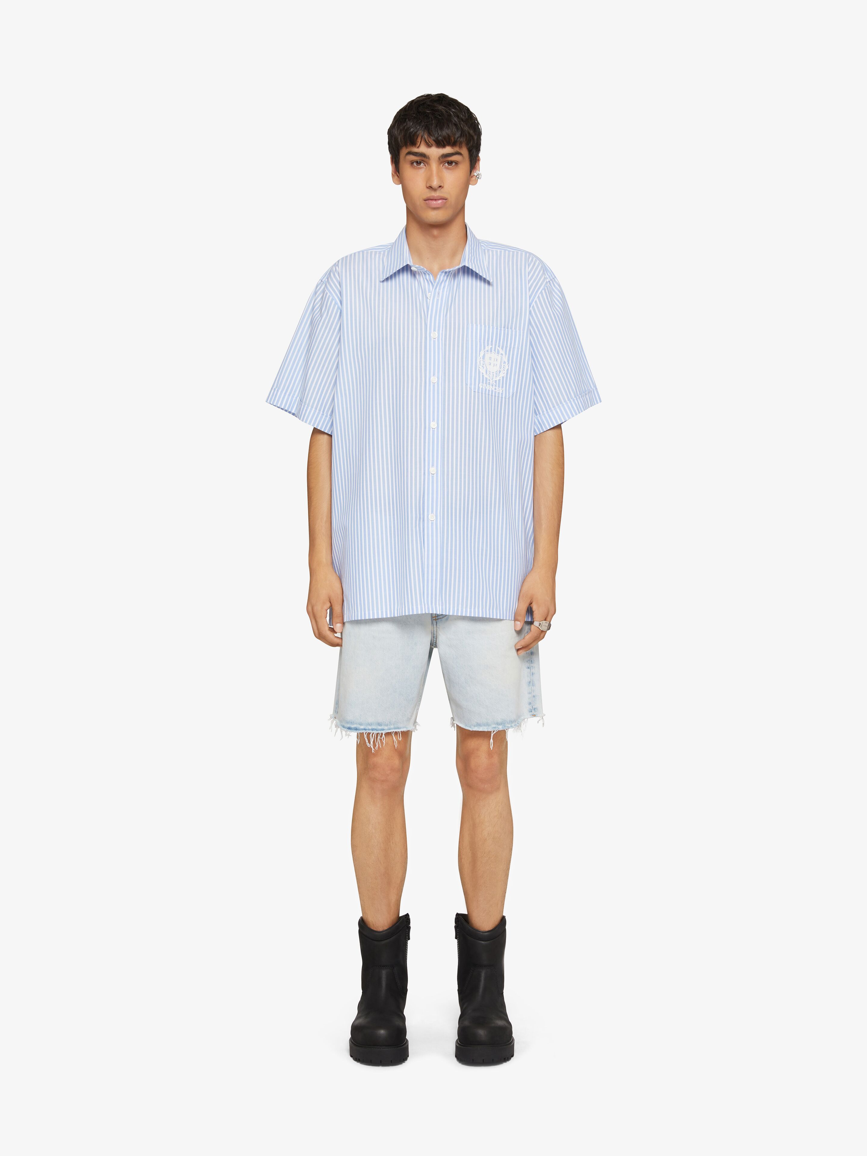 Givenchy Striped  Crest Shirt In Cotton In Blue