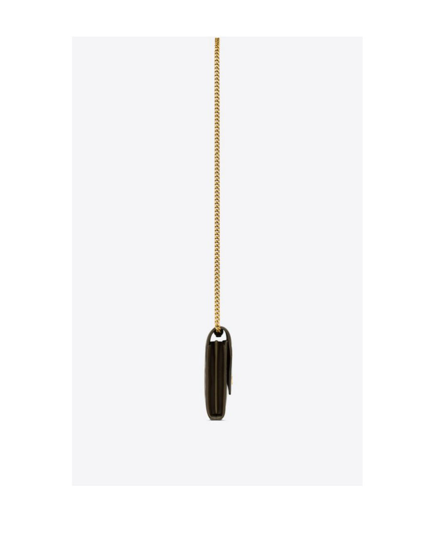 Saint Laurent Cassandre Envelope Leather Chain Wallet In Green