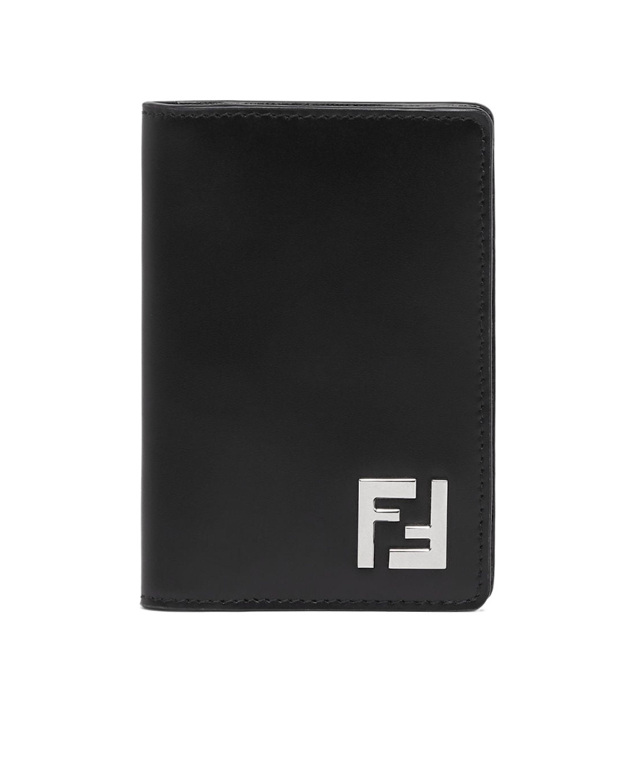 Fendi Leather Military Green Squared Ff Card Case Men In Black