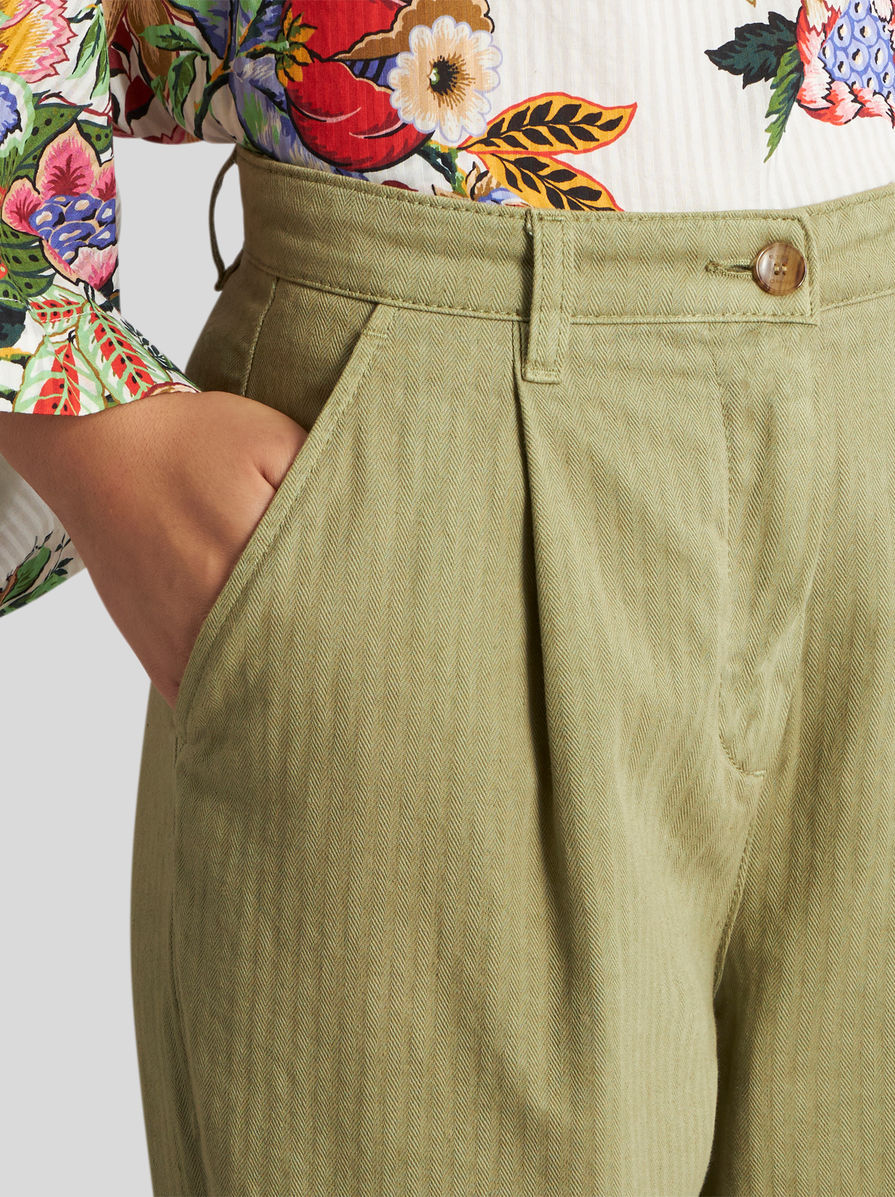 Etro Wide Leg Belted Trousers With Back Pockets In Green
