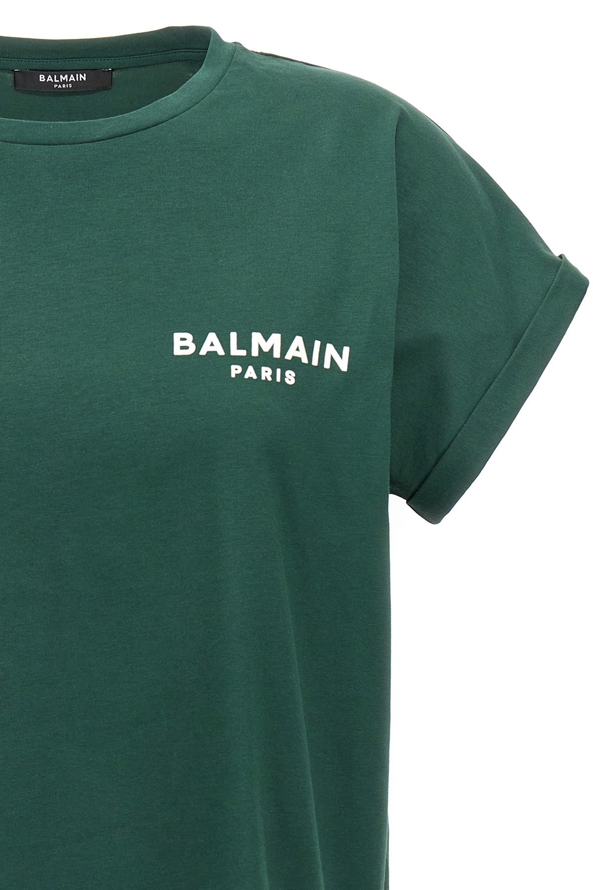 Balmain Flocked-logo Cotton T-shirt In Green
