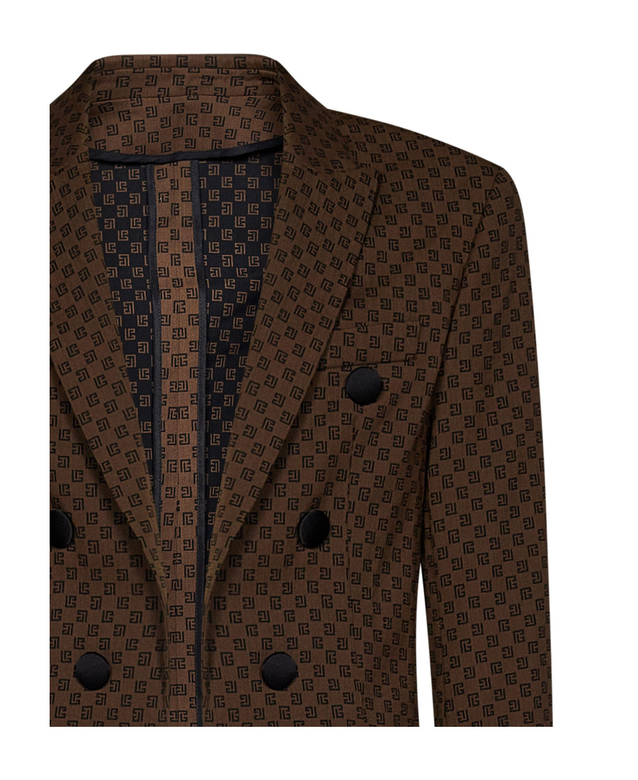 Balmain Monogram-jacquard Double-breasted Blazer In Black