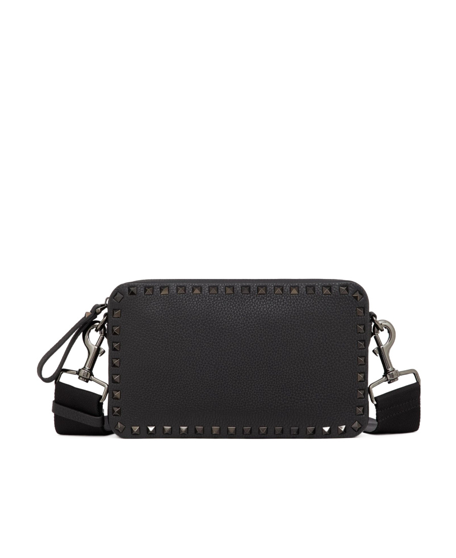 Valentino Garavani Rockstud Grainy Calfskin Crossbody Bag In Black