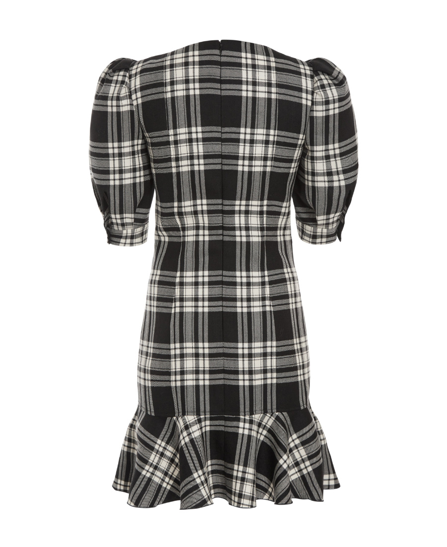 Alessandra Rich Lace-up Checked Wool Minidress In Black