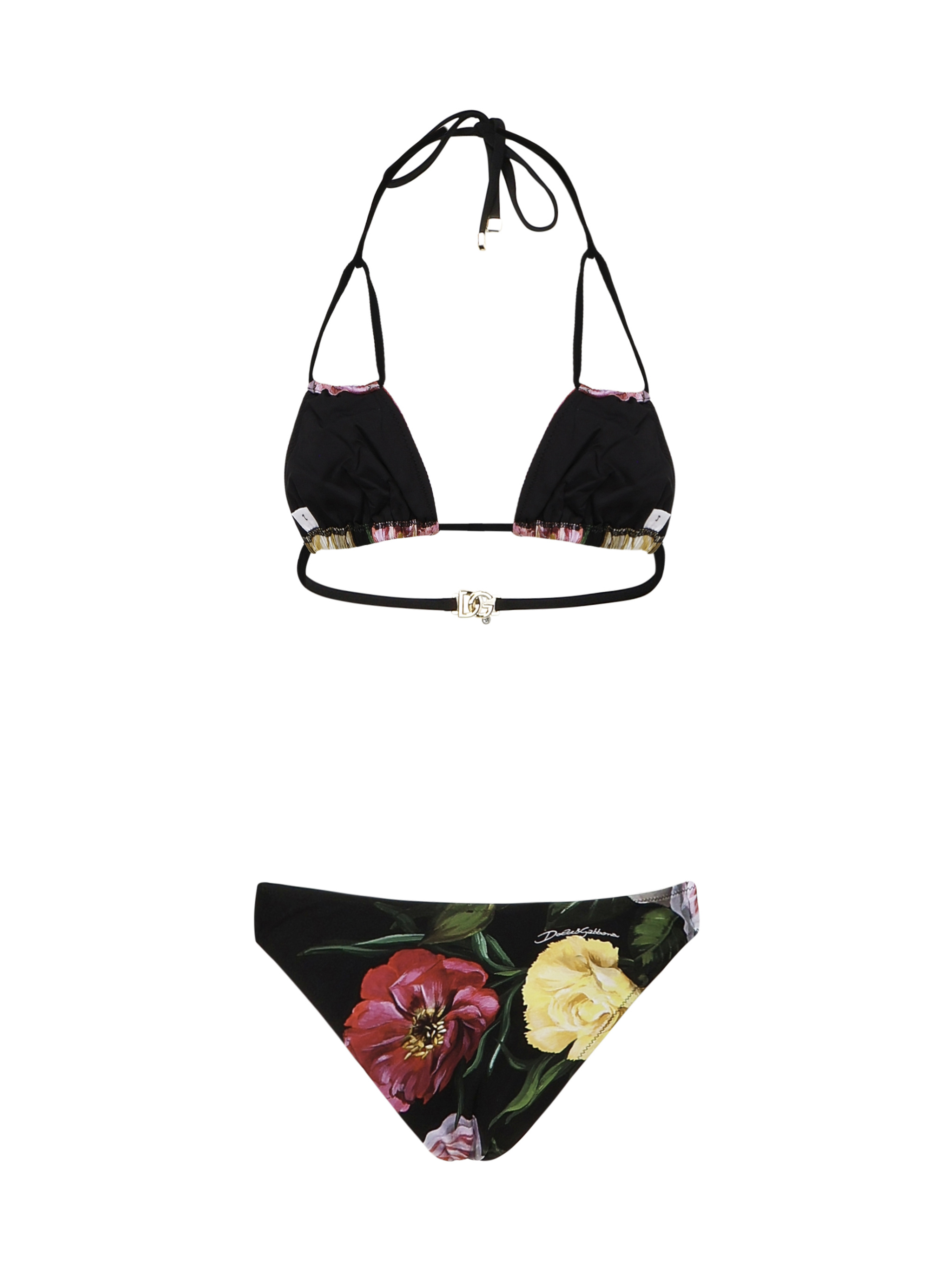 Dolce & Gabbana Dolce  Gabbana Floral Printed Logo Plaque Bikini Set In Multi