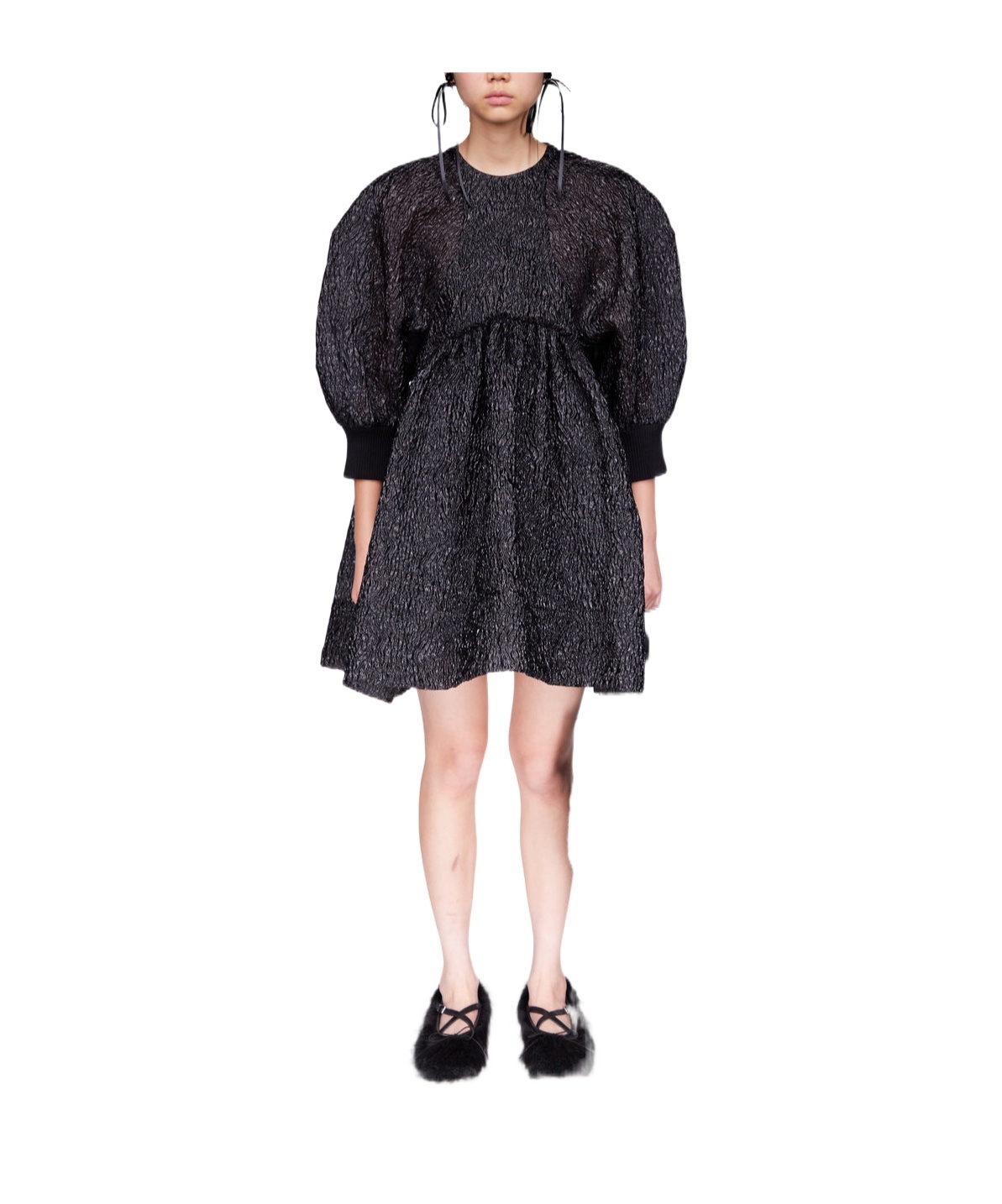 Simone Rocha Crushed-cloqué Puff-sleeves Dress In Black