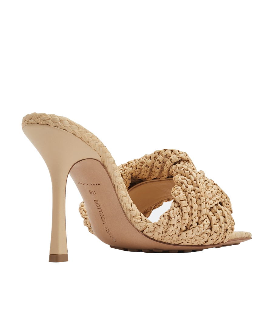 Bottega Veneta Lido 90 Raffia Intrecciato Mule In Beige O Tan