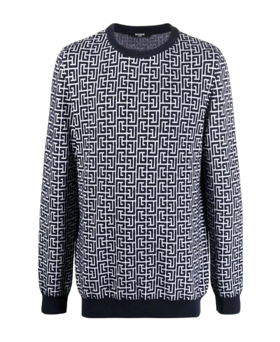 Balmain High-neck Sweater With All-over Monogram Pattern In Black