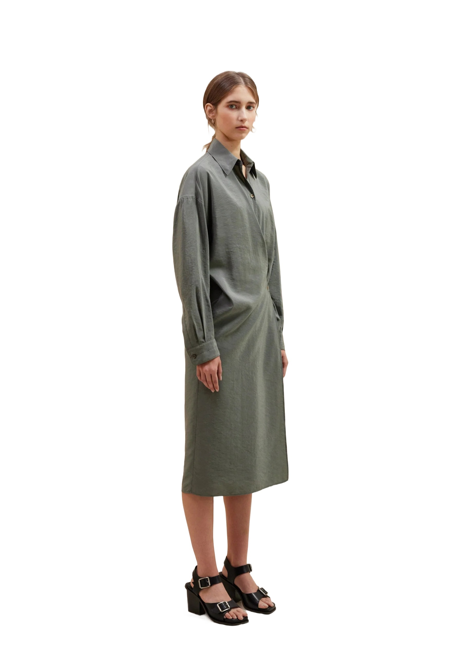 Lemaire Twisted Wrap Midi Dress In Gray
