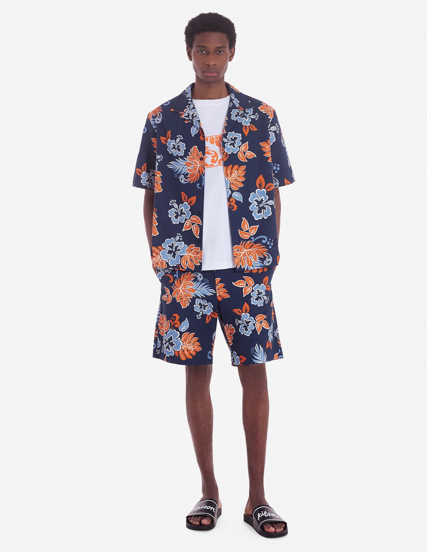 Maison Kitsuné Floral-print Ripstop Shirt In Blue