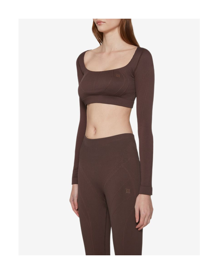 Misbhv Long-sleeve Cropped Knitted Top In Brown