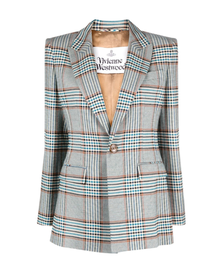 Shop Vivienne Westwood Checked Single-breasted Blazer In Gray