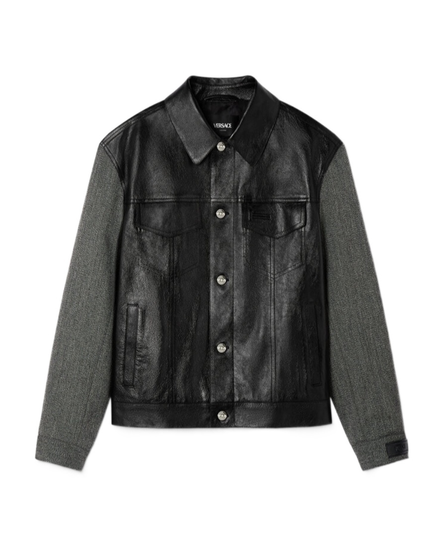 Versace Panelled Button-down Leather Jacket In Black