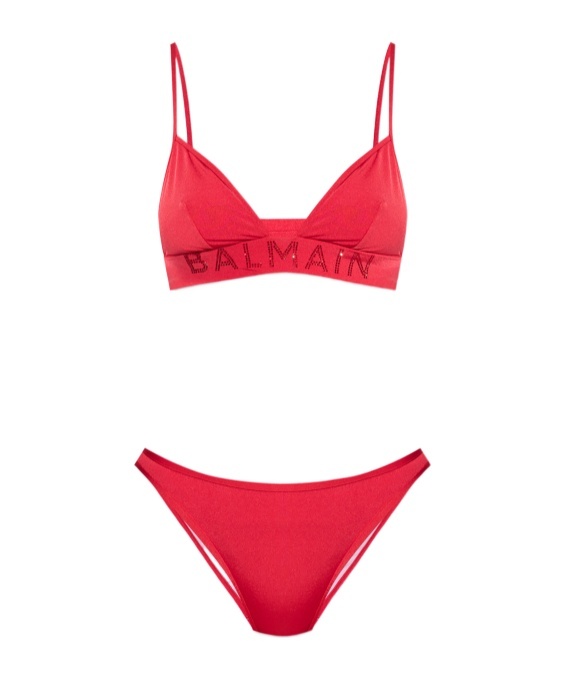 Balmain Rhinestone-embellished Bikini In Red