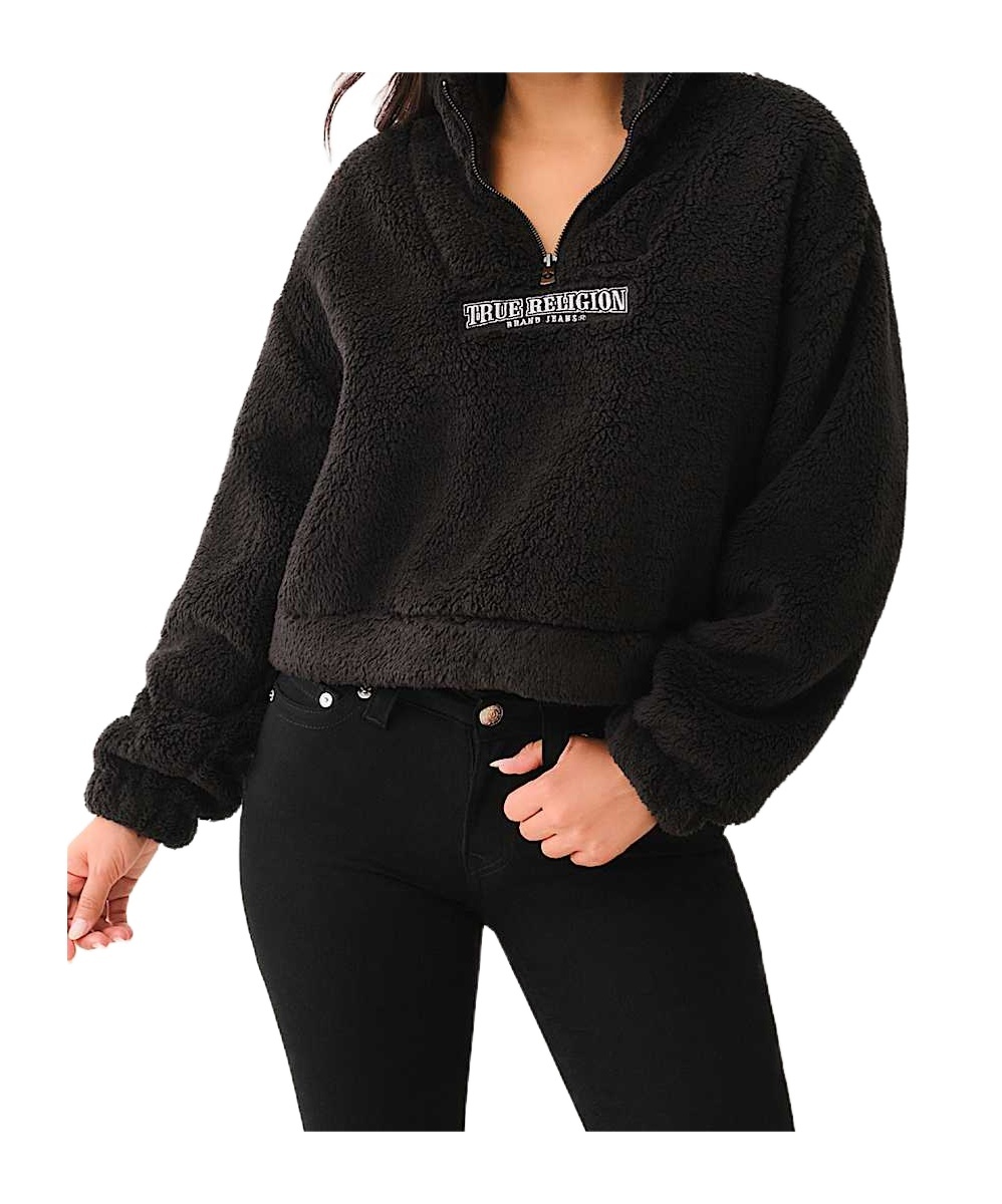 True Religion Sherpa Logo Half-zip Pullover In Black