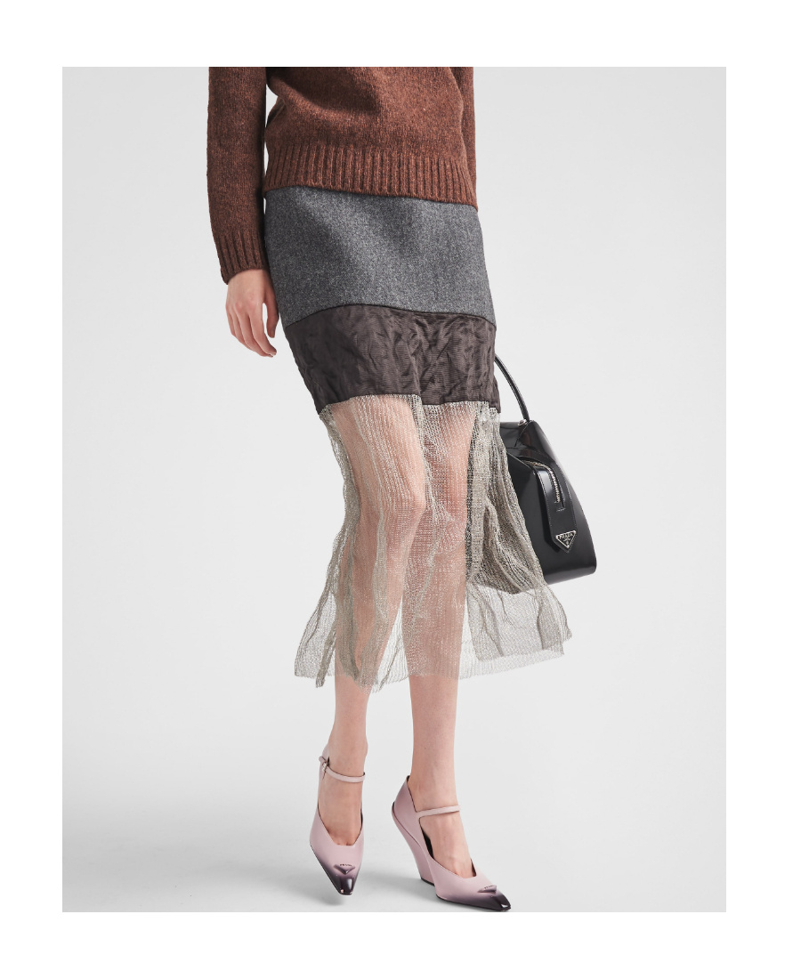 Prada Medium-length Skirt In Splicing Details In Black