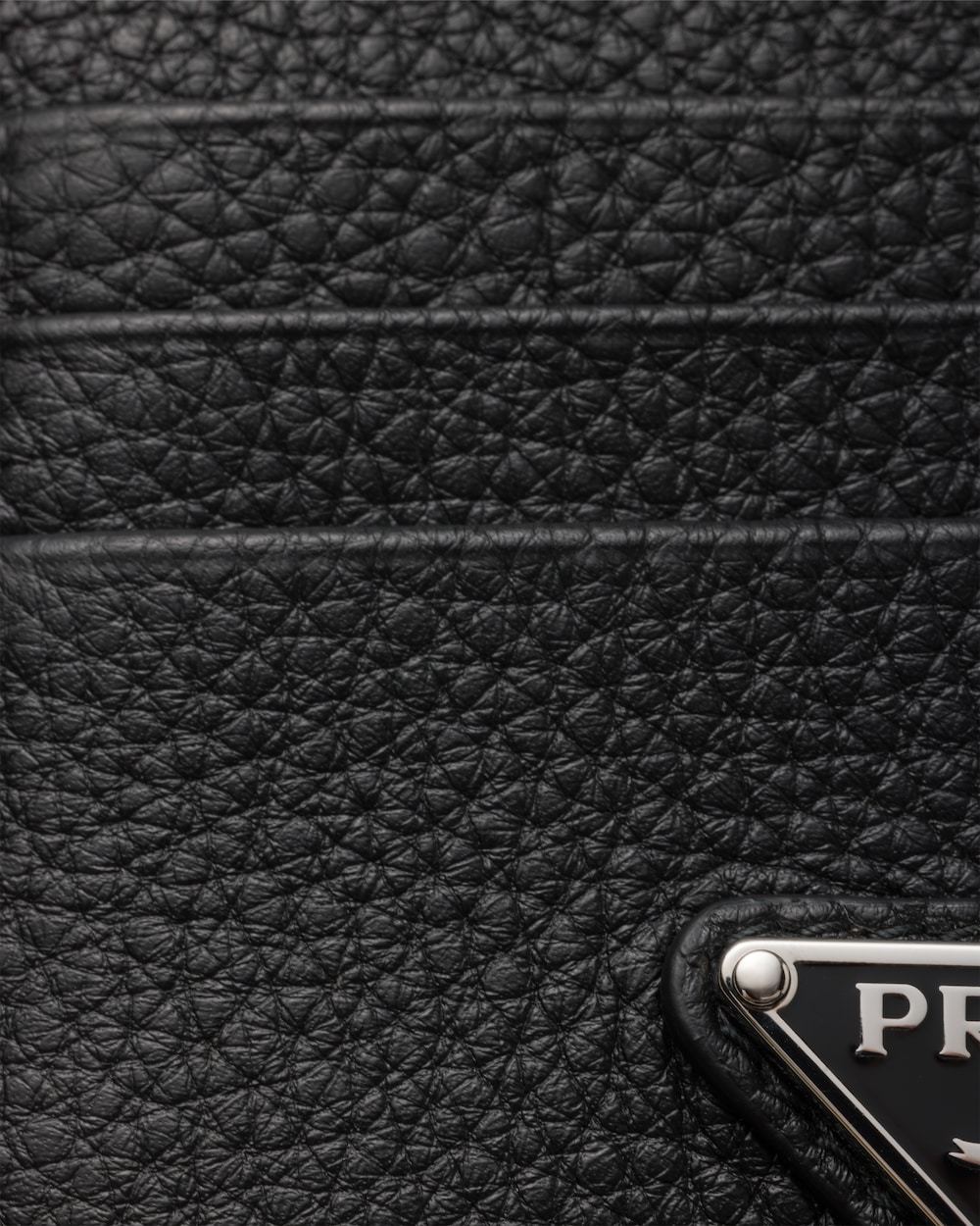 Prada Grained Leather Cardholder With Logo In Black