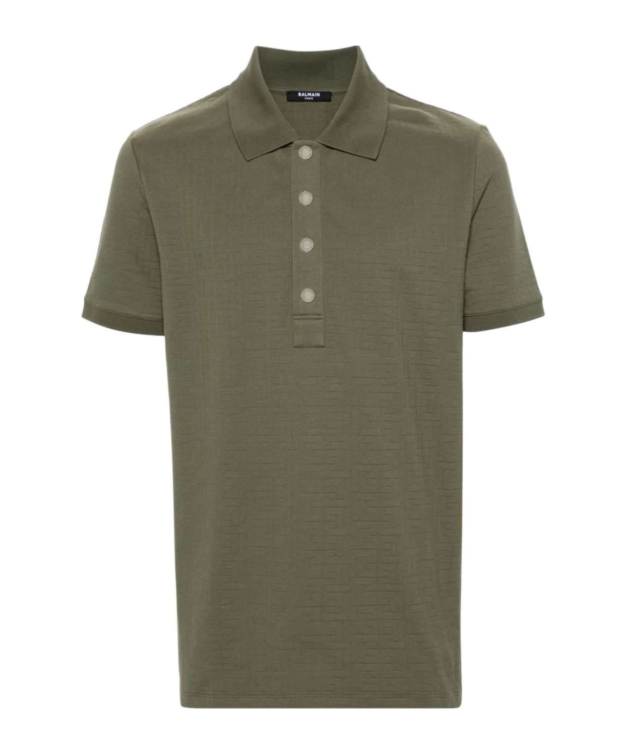 Balmain Jacquard Patterned Cotton Blend Polo Shirt In Green