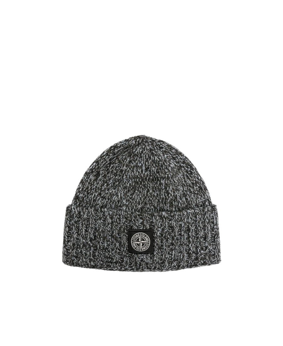 STONE ISLAND LOGO-PATCH MÉLANGE BEANIE HAT