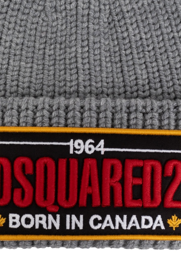 Dsquared2 "beanie Hat With Patch Logo In Gray