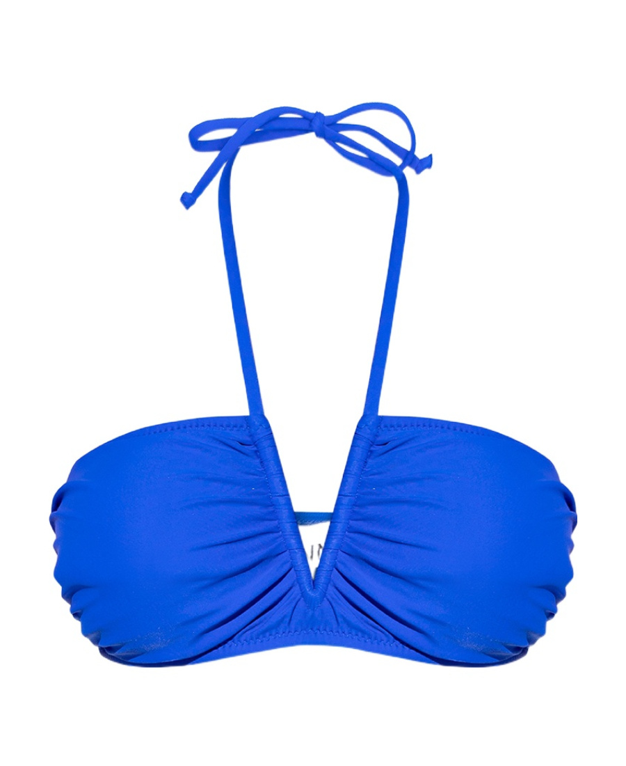 Ganni Blue Ruched Bikini Top In Blue
