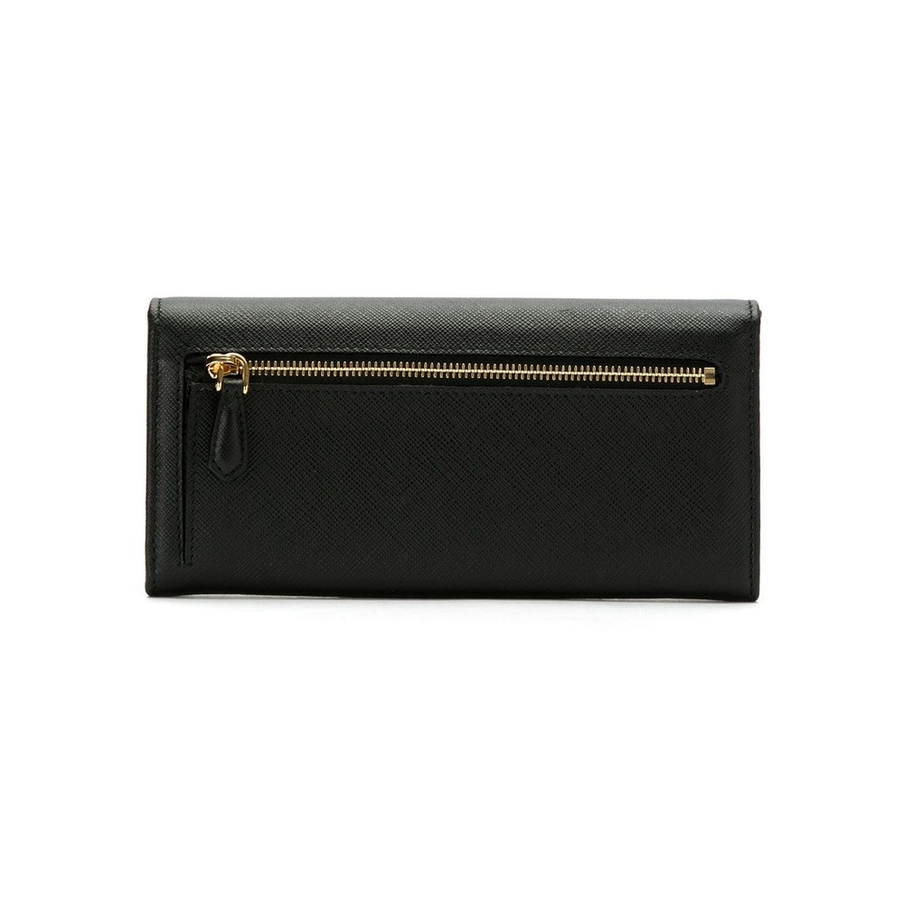 Prada Logo Fold Continental Wallet In Black