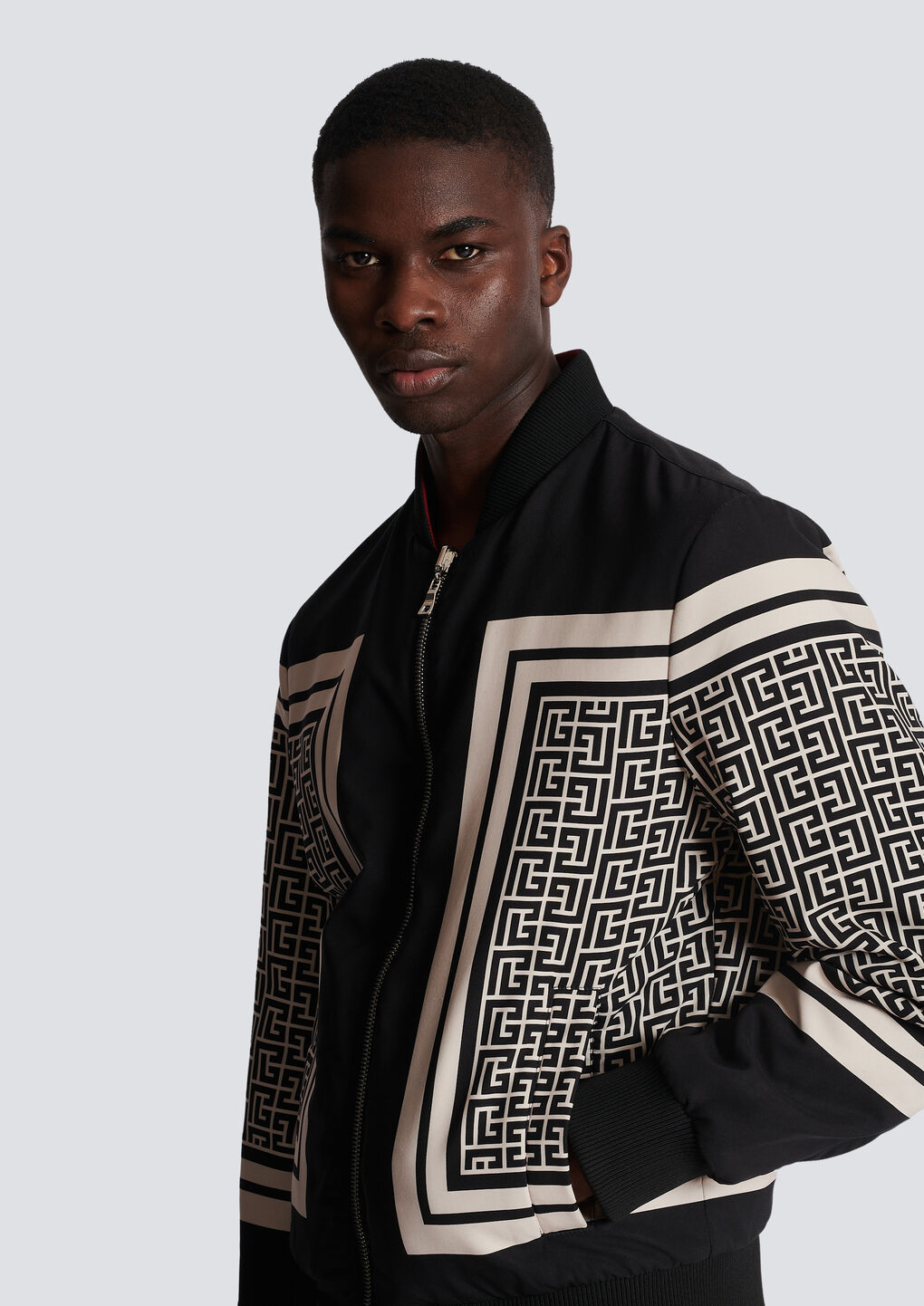 Balmain Monogram-print Reversible Bomber Jacket In Black