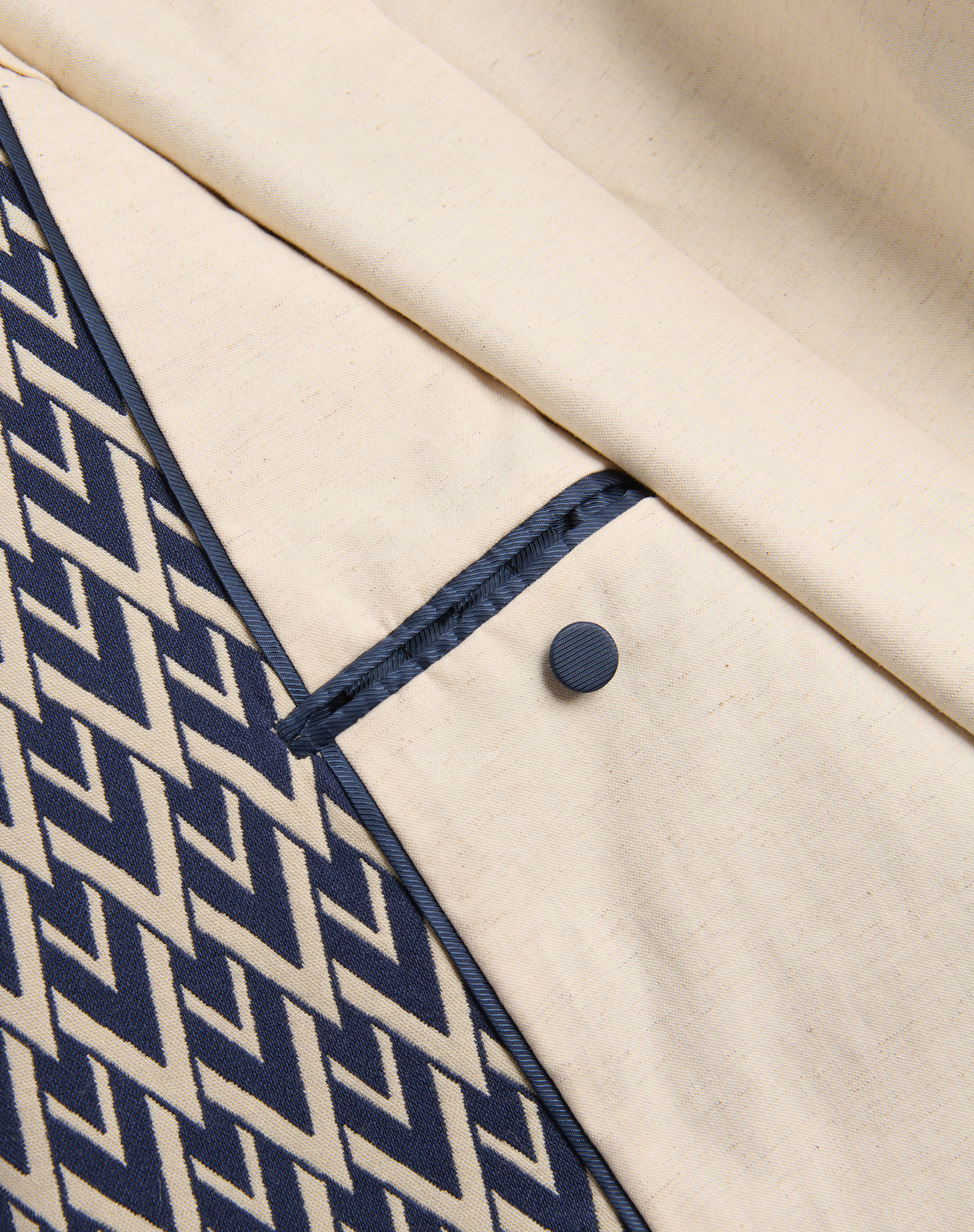 Valentino Double-breasted Wool Jacket With Toute La V Jacquard Pattern In Dark Blue/cream
