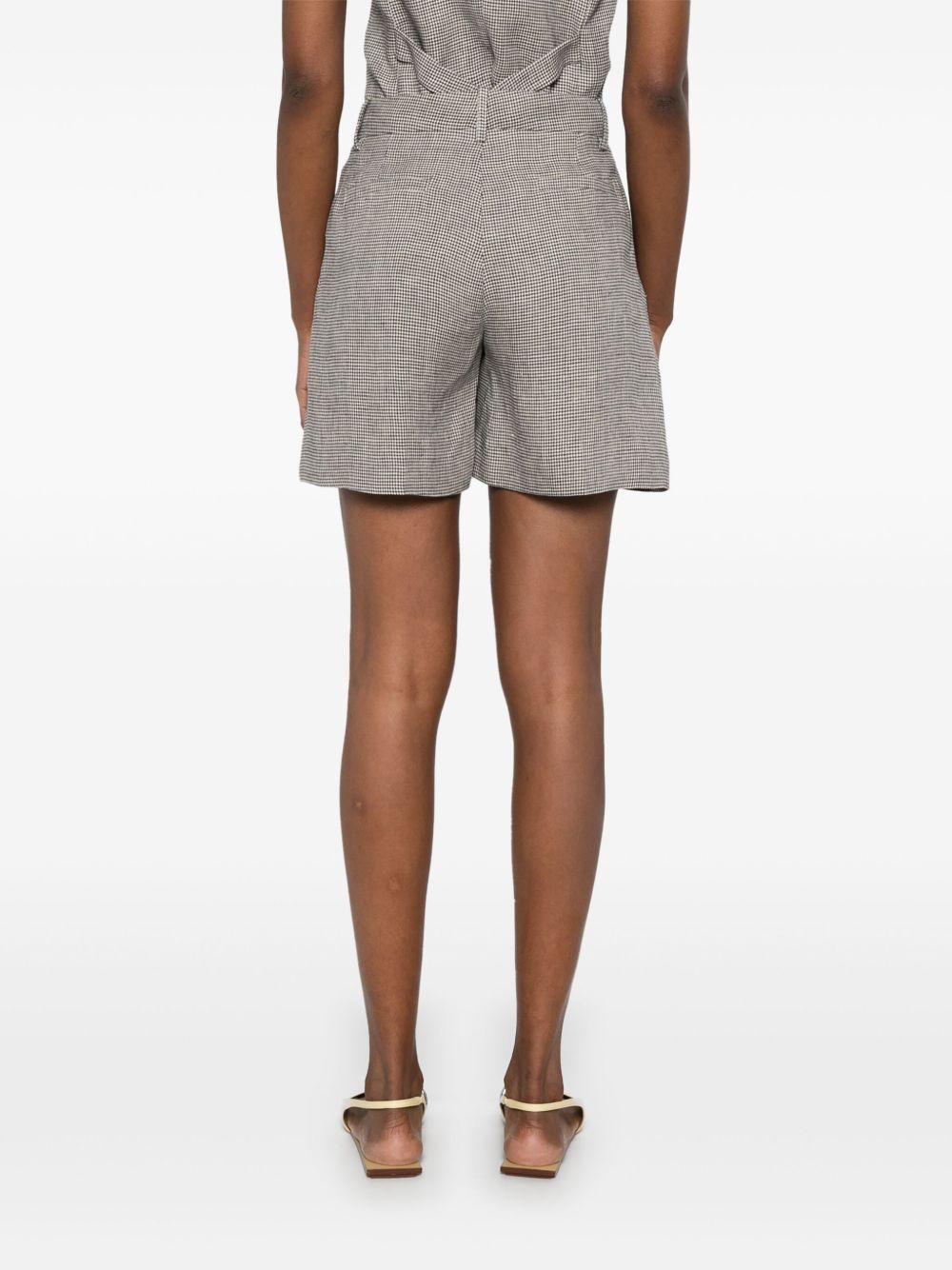 P.a.r.o.s.h Parosh Checked Linen Bambu Shorts With Belt Loops In Gray