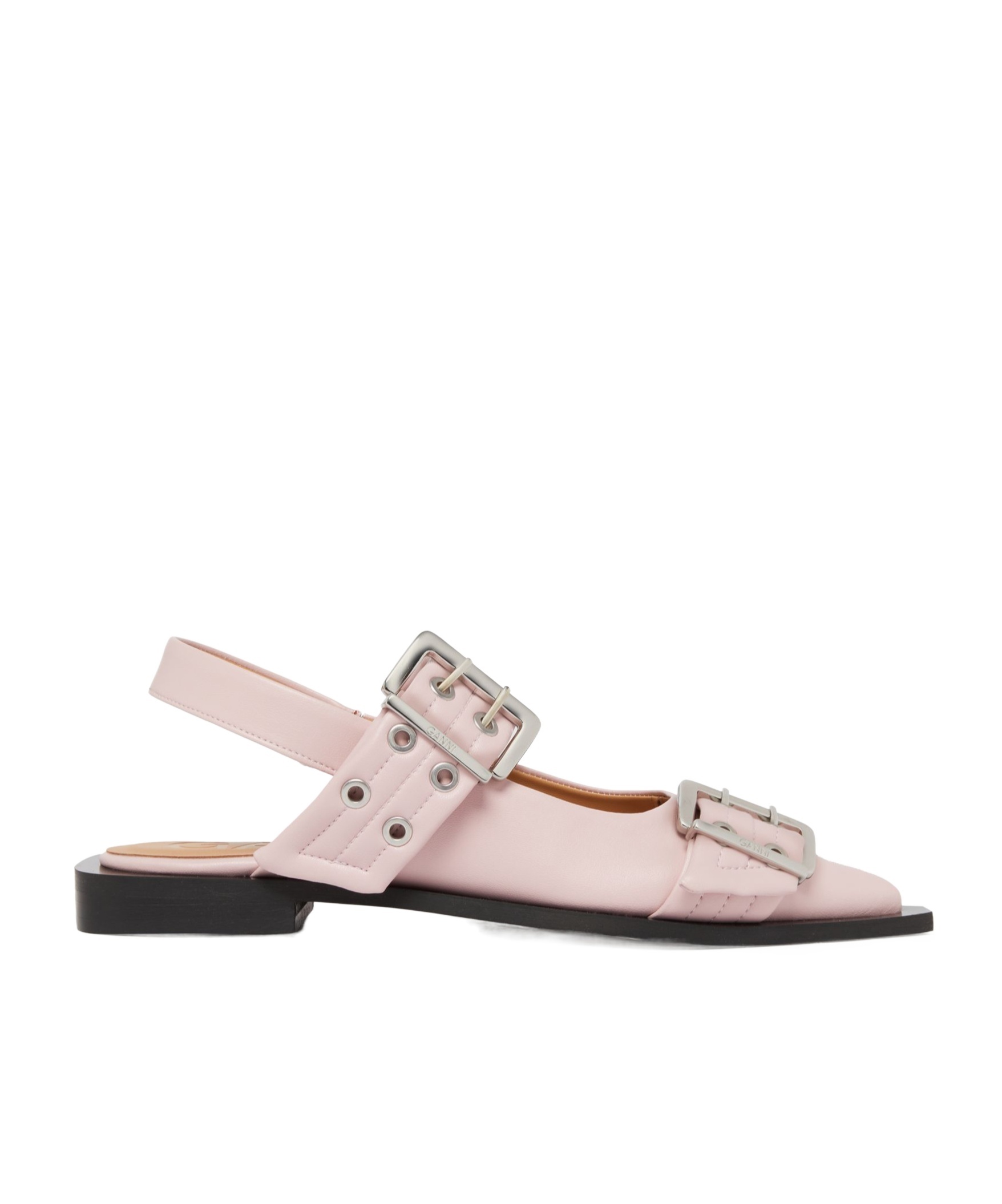 Ganni Buckled-strap Slingback Ballerina Shoes In Pink