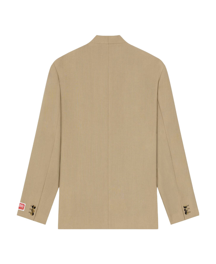 Kenzo Collarless Double-breasted Wool Blazer In Nude