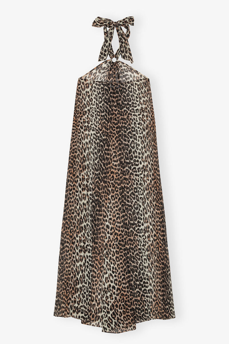 Ganni Womens Leopard Halterneck Woven Midi Dress In Animal Print