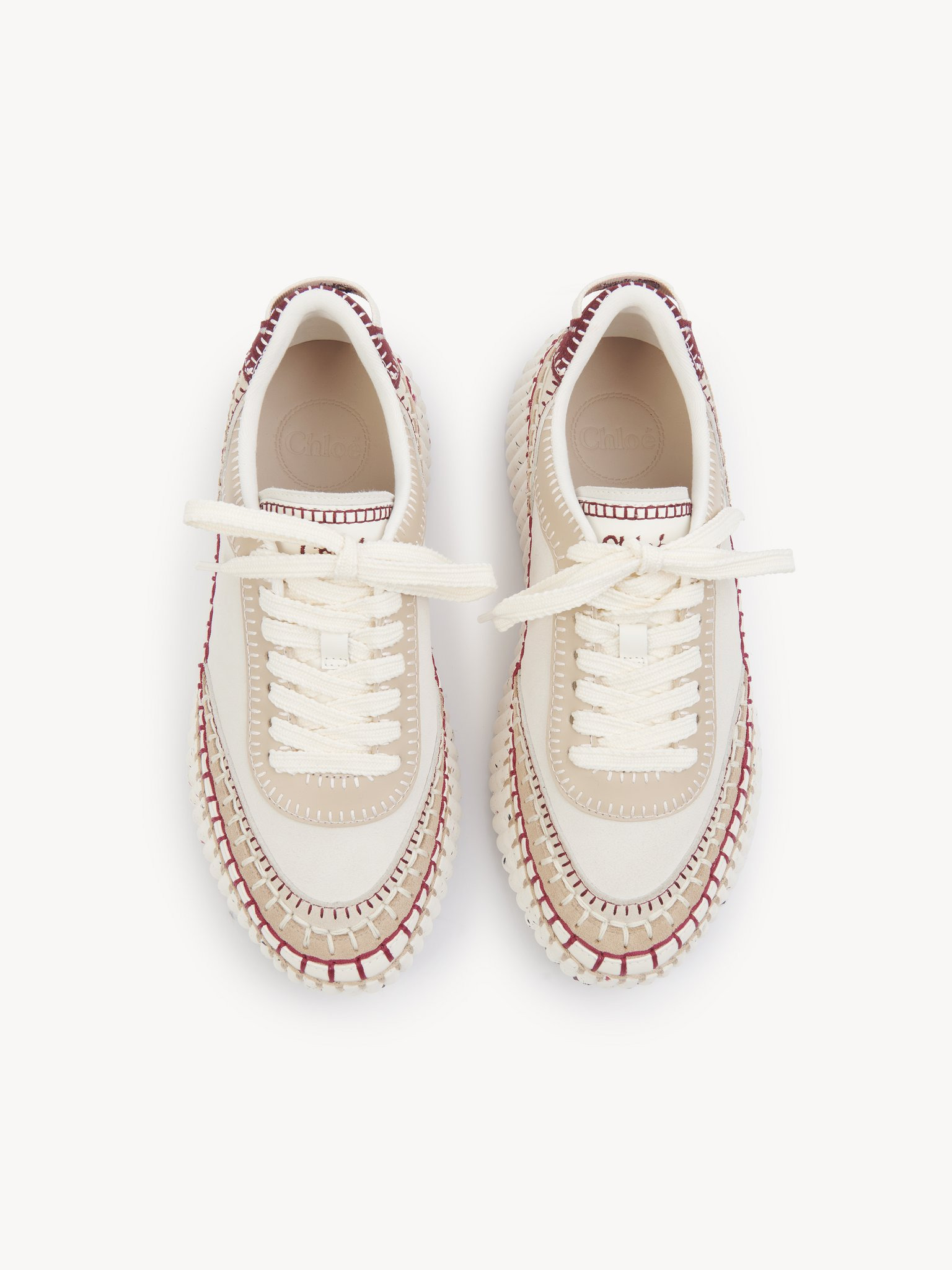Chloé Nama Textured-sole Lace-up Sneakers In White