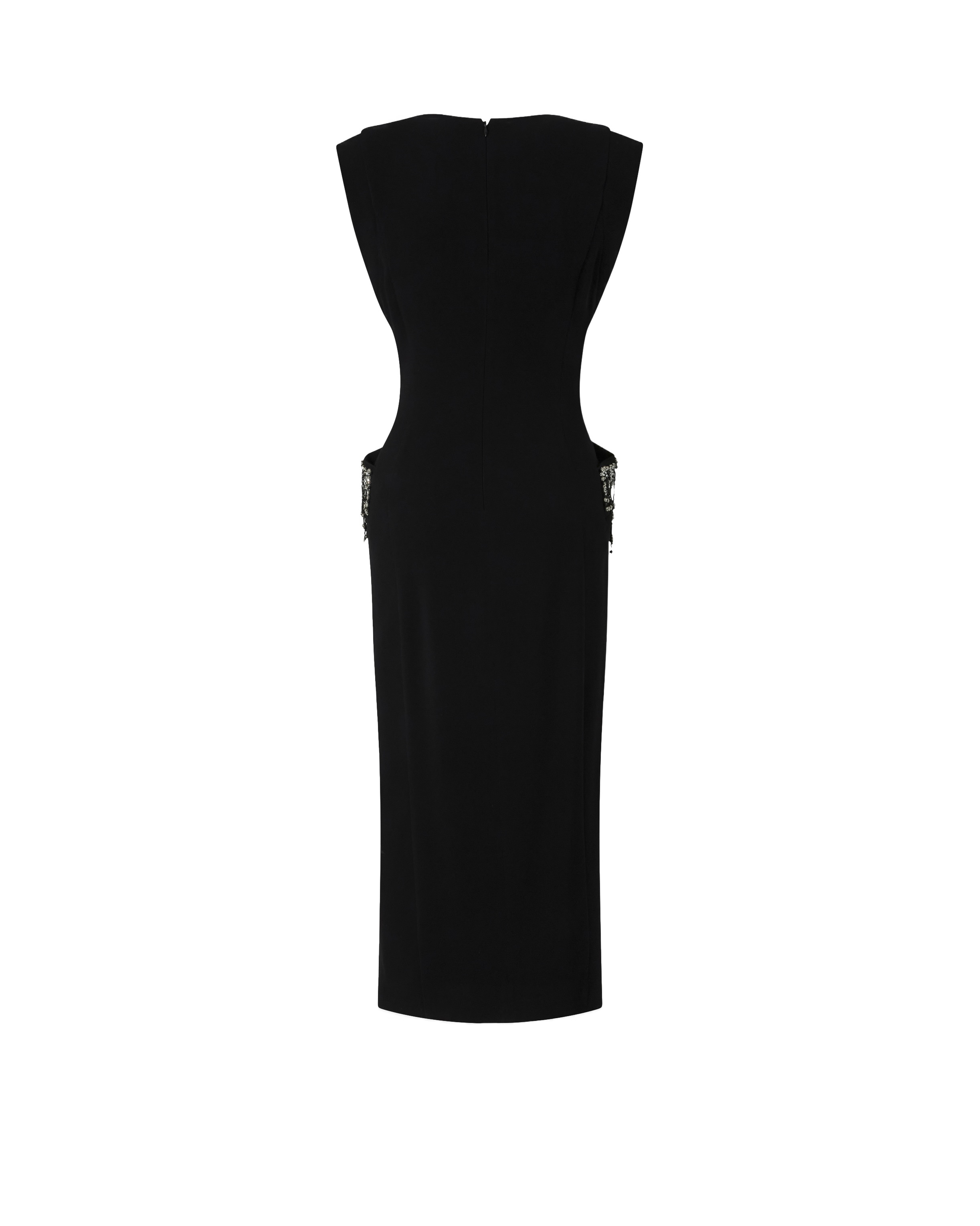 Pinko Midi Sleeveless Dress With Side Split And Sequins In Black