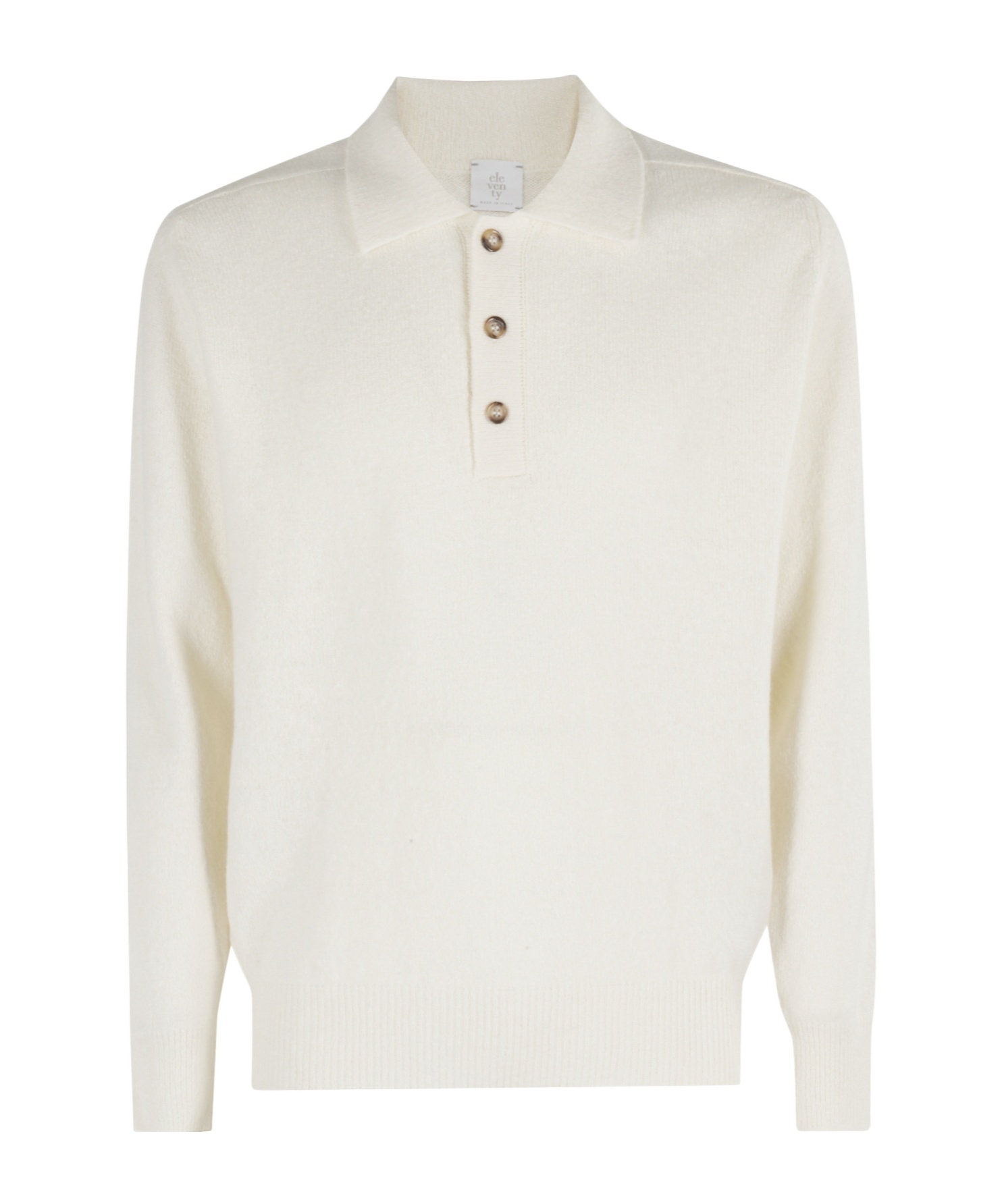 Eleventy Long-sleeve Knit Polo With Three-button Placket In White