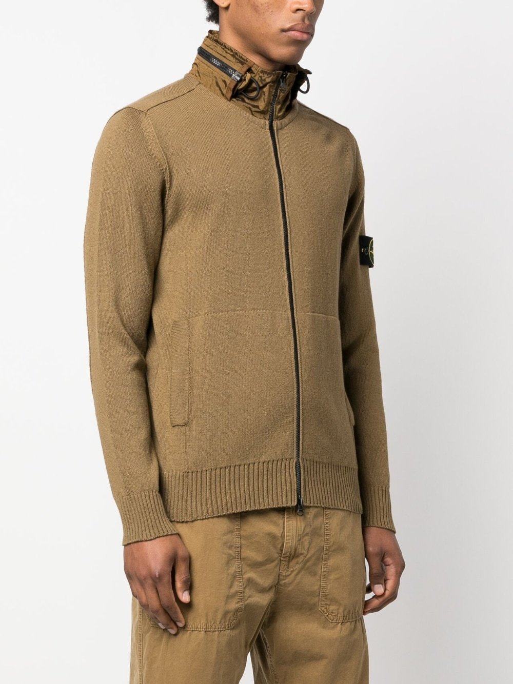 Stone Island Concealed-hood Zip-up Cardigan In Brown
