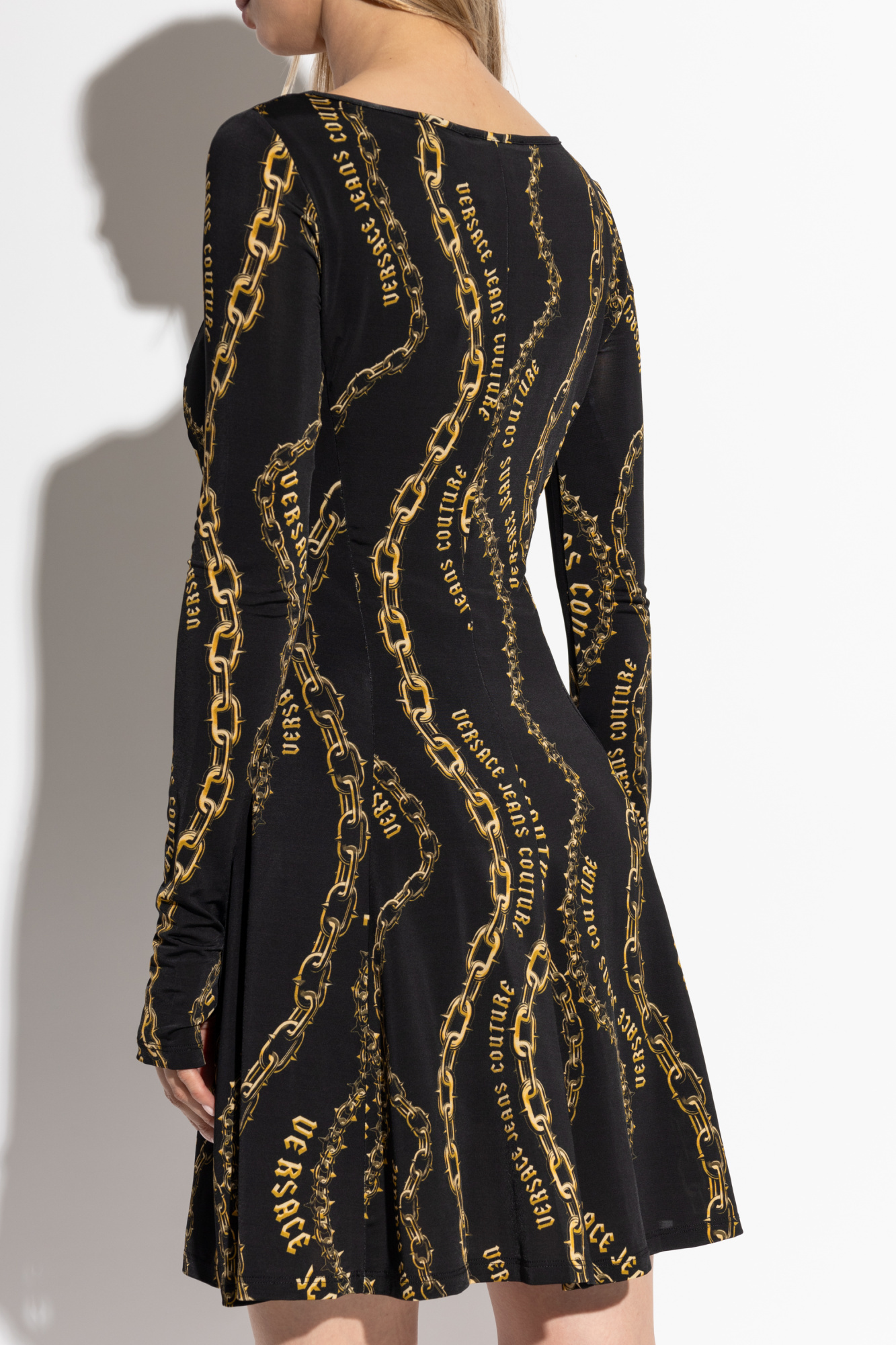 Versace Jeans Chain-link Print Mini Dress In Black
