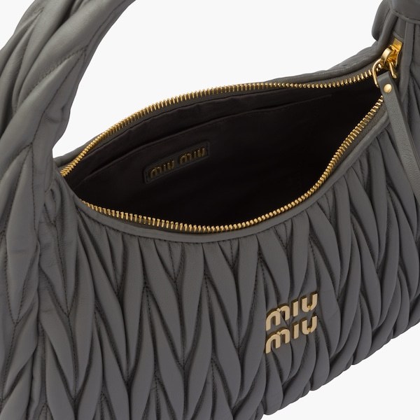 Miu Miu Wander Matelassé Nappa Leather Hobo Bag In Gray