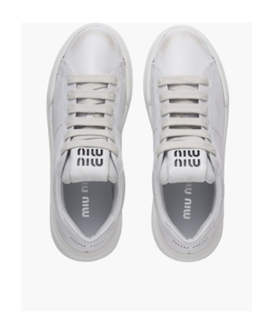 Miu Miu Bleached Leather Sneakers In White