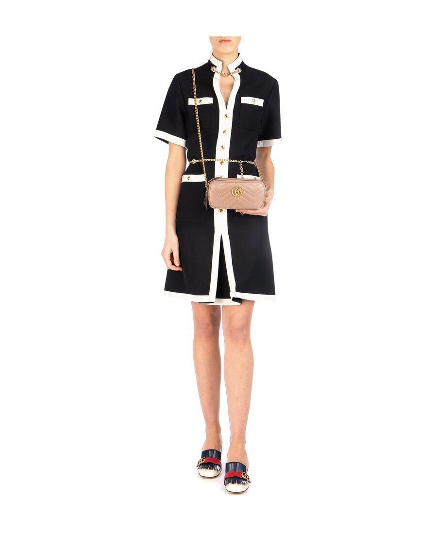 Gucci Short Wool Silk Dress With Chain Belt In Black